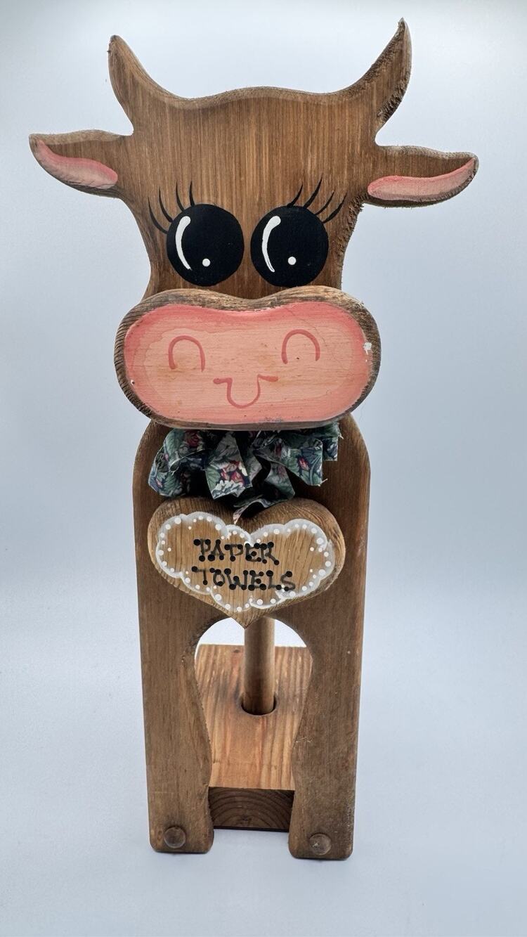WOODEN COW PAPER TOWEL HOLDER KITCHEN ACCESSORY